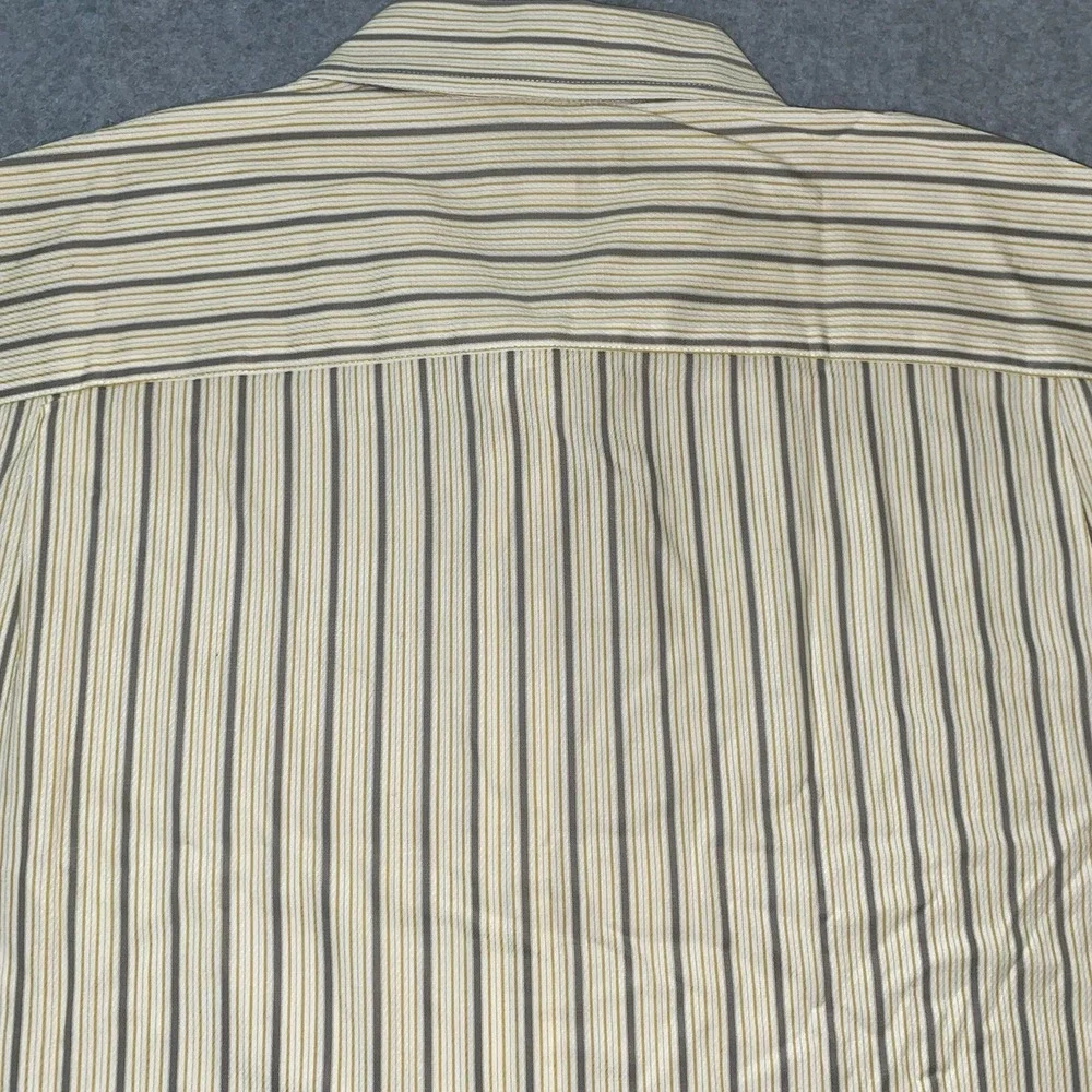Banana Republic Button Up Shirt Men's L 16-16.5 Yellow Gray‎ Stripe Long Sleeve